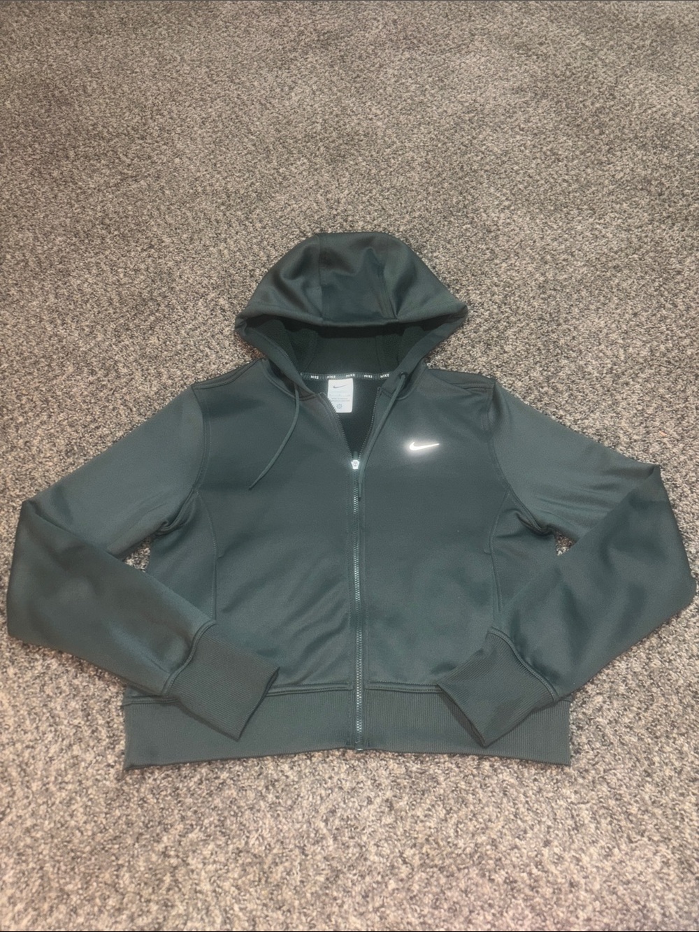 Nike Dark Green Cropped Zip Up Hooded Jacket with White Swoosh